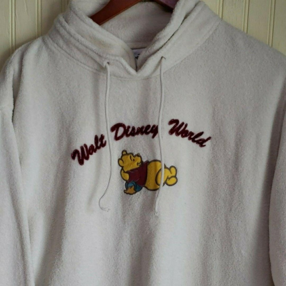 Walt Disney World Hoodie Mens Large White Winnie The Pooh Fleece Pullover Top